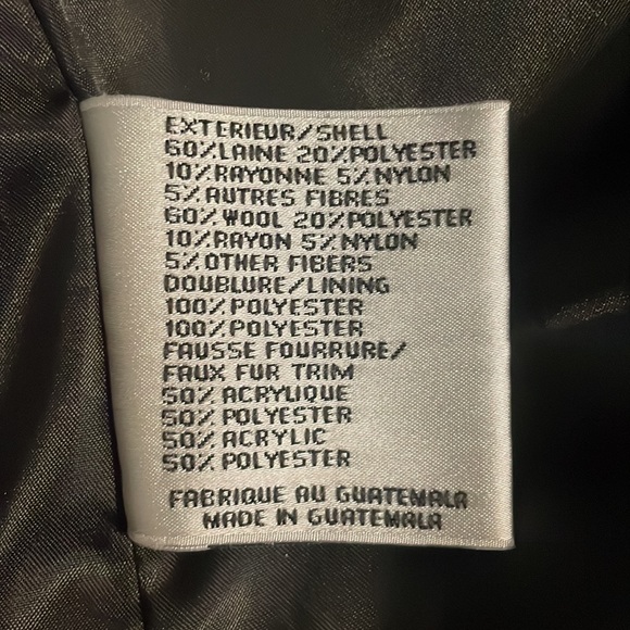 DKNY Black Asymmetrical Wool Mix Coat with Faux Fur Collar Size 14 - Picture 16 of 16